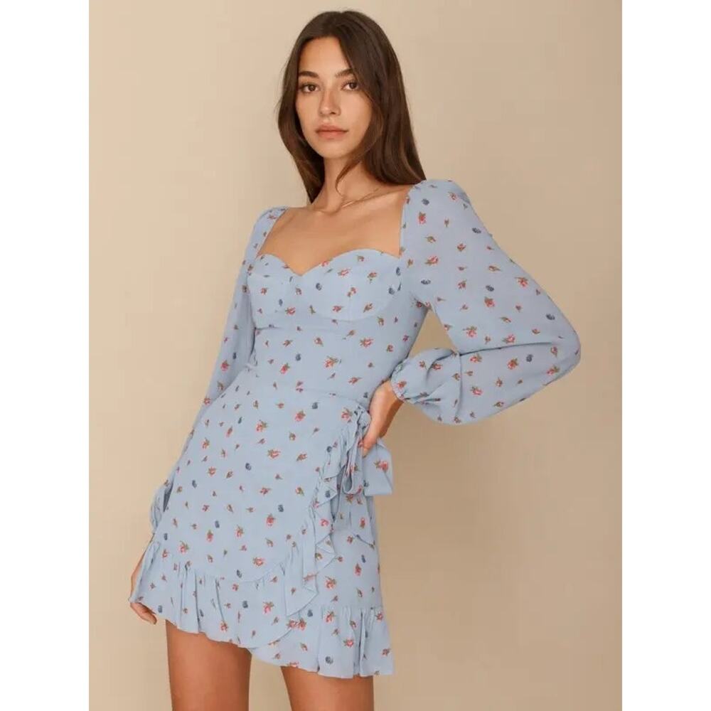 REFORMATION Cammi Floral Mini Dress in Beau Blue Women’s Size 6